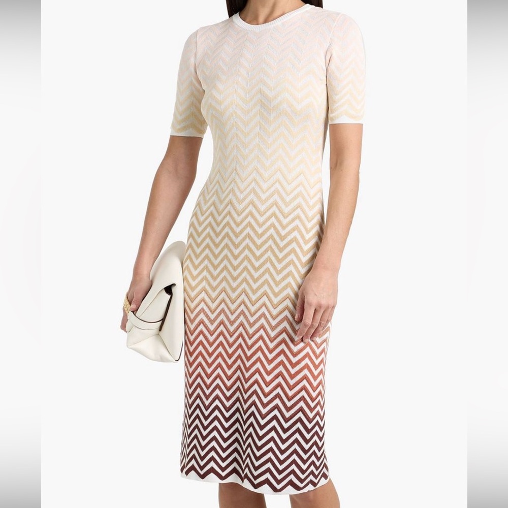 Missoni Chevron Midi Dress in Pink, Cream and Brown